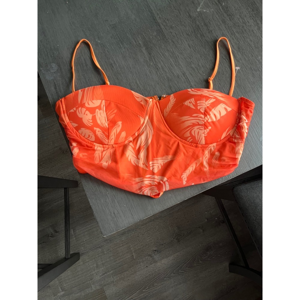 Fashion Nova Womens 3XL Orange Tropical Leaf Bustier Crop summer